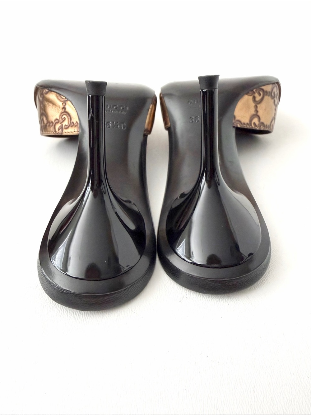GUCCI | Y2K Guccissima Double G Gold Bronze Horsebit Mules Slip on Heel EU 36.5 - Picture 14 of 15
